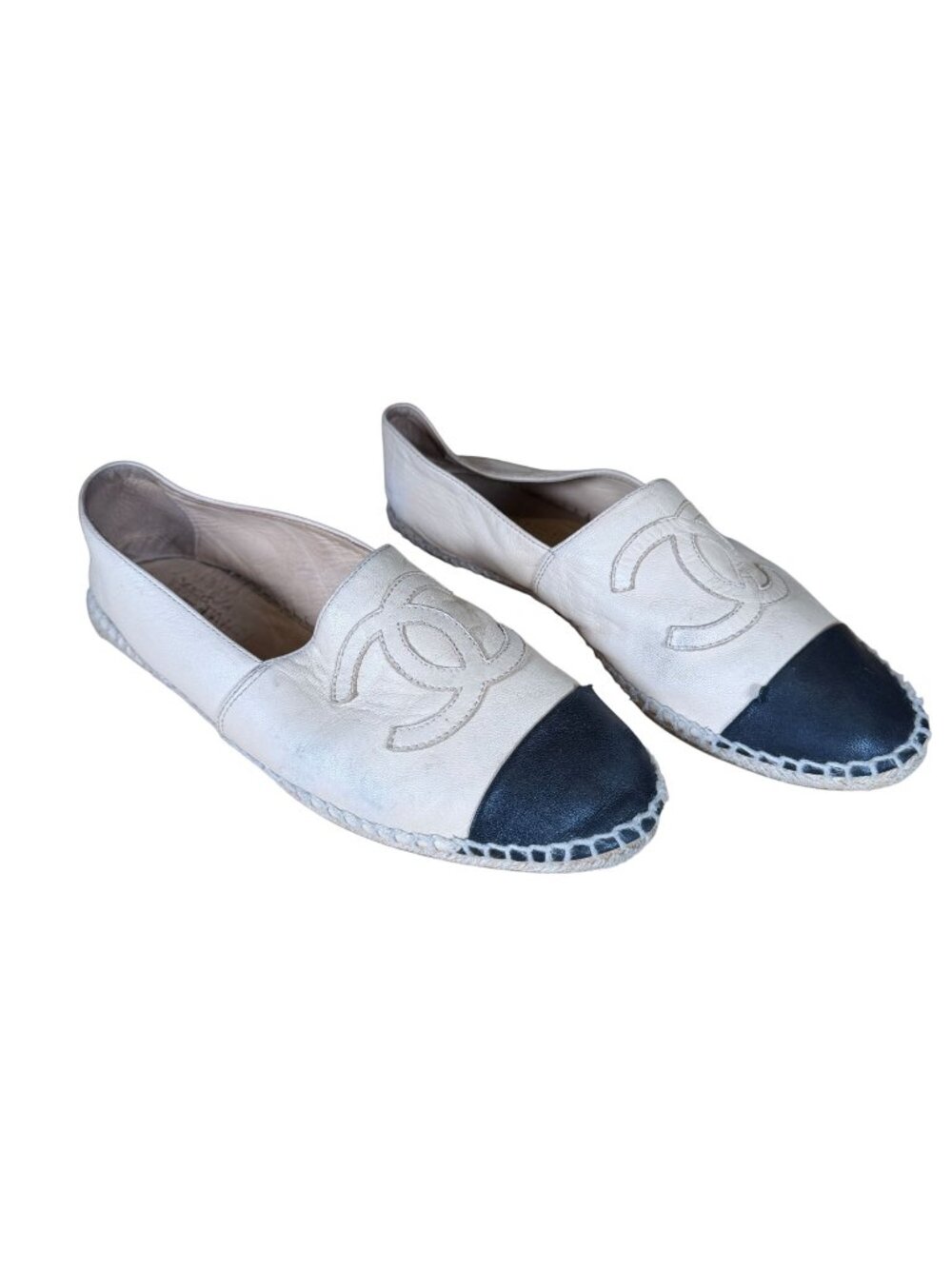 Chanel CC Cap Toe Lamb Leather Espadrille Flat Shoes Size EU 40 US 9-9.5